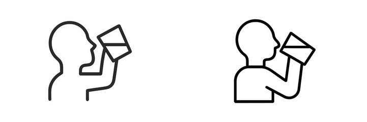 Poster - Two minimalist illustrations of a person holding an envelope to their mouth in a simple, modern style