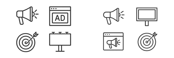 Poster - A collection of visual symbols related to marketing and advertising, including megaphones, ads, a target, and billboards