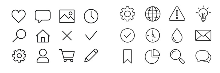 Aufkleber - Icons representing common concepts and tools for communication, time management, and problem-solving