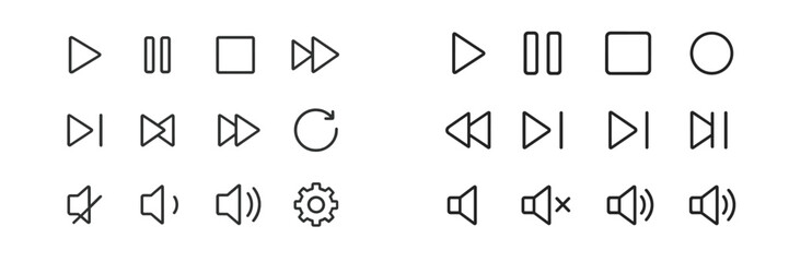 Fototapete - Collection of multimedia control icons displayed in a minimalist design layout for user interface applications