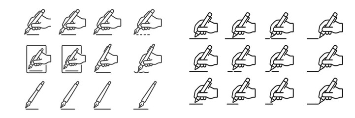 Poster - Various stages of writing with hands and pens on a blank page in a minimalist style capturing the essence of creativity