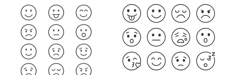 Fototapete - Variety of emoticons representing a range of emotions including happiness, sadness, surprise, and anger in a simple, clean design