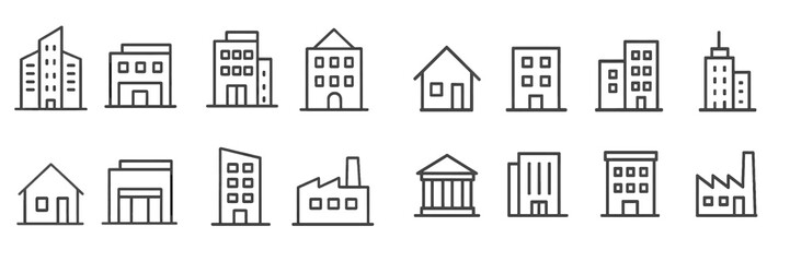 Poster - Various building outlines displayed in a simple line art style showcasing urban architecture diversity