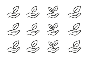 Poster - Collection of hand-drawn leaf icons representing growth and nature in minimalist style