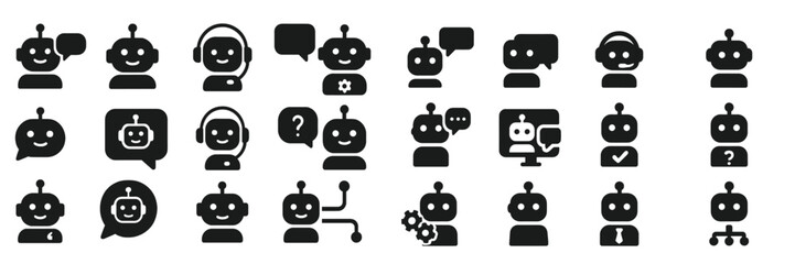 Aufkleber - Collection of diverse robot icons representing communication, assistance, and technology concepts in a modern design