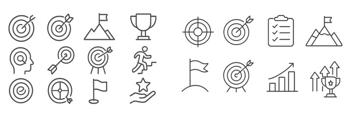 Poster - Collection of diverse line icons representing goals, achievements, and progress in various contexts