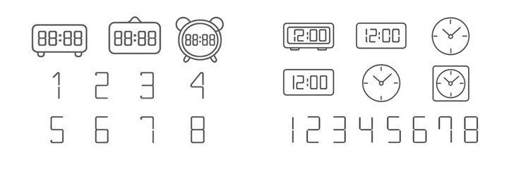 Leinwandbilder - Multiple clock designs featuring digital and analog styles in a simple layout for timekeeping purposes