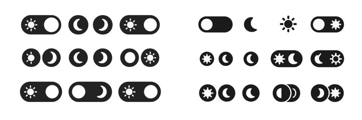 Aufkleber - Icon set showcasing toggle switches for light and dark mode across various styles and designs