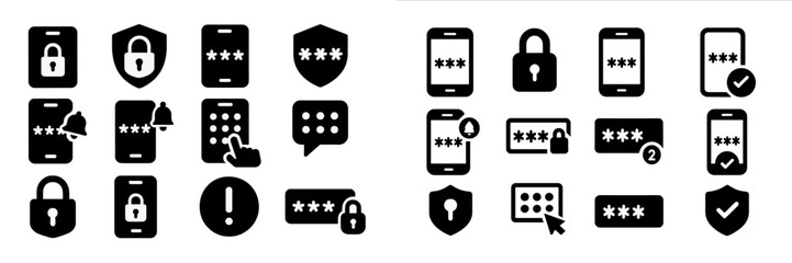 Fototapete - Security icons and symbols represent digital protection and authentication methods across devices in a modern design background