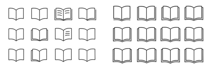 Aufkleber - Collection of open and closed book illustrations in a simple line art style for educational and design purposes