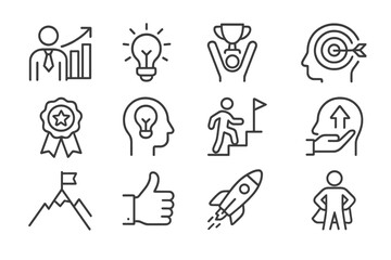 Aufkleber - Symbols of achievement and motivation represented through simple line art illustrations