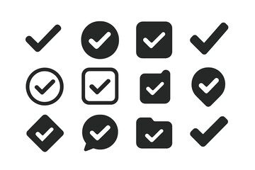 Aufkleber - Checkmark icons in various styles and shapes arranged on a grid layout for design purposes
