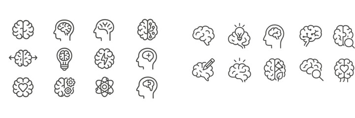 Fototapete - Illustrations of various brain icons representing different cognitive functions and emotions during creative thinking session