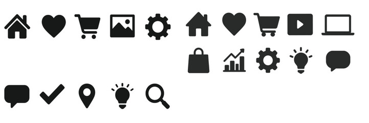 Aufkleber - Collection of black icons representing various digital activities and concepts displayed on a white background