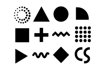 Poster - Black geometric shapes arranged in a grid pattern showcasing various designs and forms during a graphic design project
