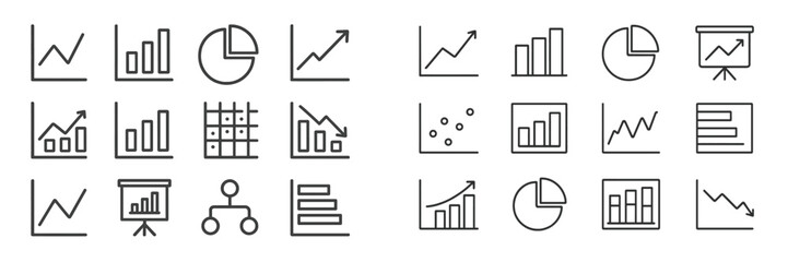 Leinwandbilder - Various linear and circular data visualization icons in minimalist design suitable for presentations and reports