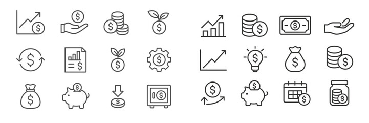 Poster - Financial symbols illustrating investment growth, savings, and money management concepts in a clean design layout