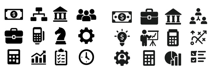 Poster - Business and finance icons depicting various concepts of commerce, investment, and analysis