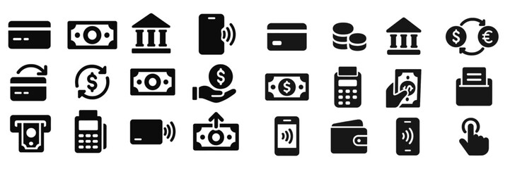 Poster - Various icons depicting financial transactions and digital payment methods in a modern context