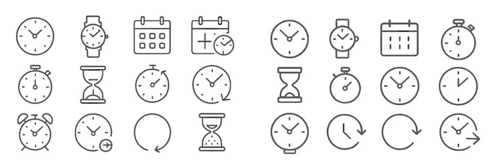 Leinwandbilder - Collection of clock and time-related icons showcasing various time-keeping devices in minimalist design