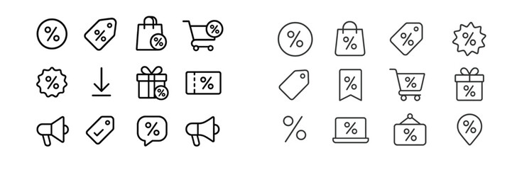 Aufkleber - Collection of various discount and sale icons in minimalist design suitable for marketing and promotional materials