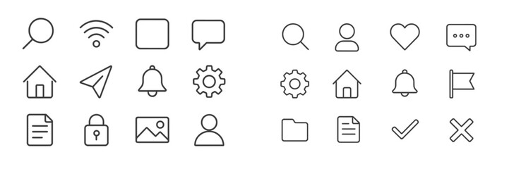 Aufkleber - Collection of simple line icons representing common digital functions and activities
