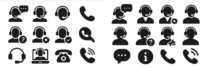 Leinwandbilder - Various headset icons representing customer service and support activities in a professional setting