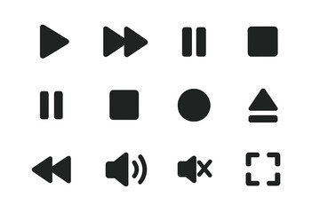 Fototapete - Icon set featuring playback controls and audio symbols designed for user interface applications and media players