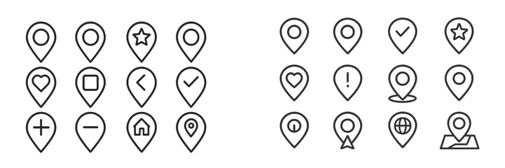 Aufkleber - Various location marker icons designed for digital maps and applications, showcasing different styles and symbols