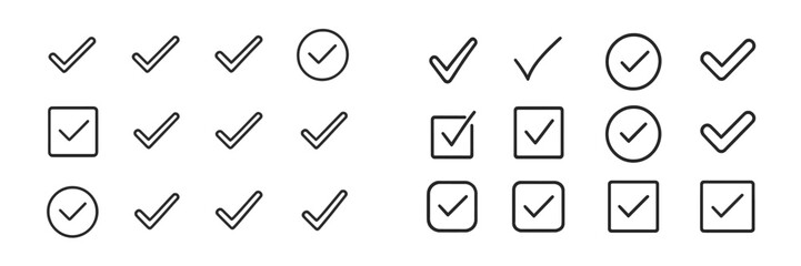 Aufkleber - Various checkmarks and selection symbols arranged in different patterns on a plain background