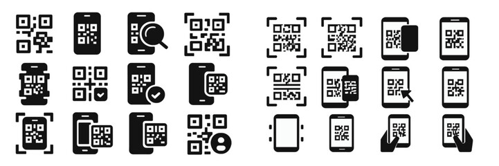Leinwandbilder - Various black and white QR code designs on mobile screens for scanning and tracking information