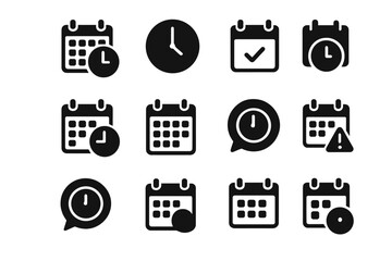 Leinwandbilder - Time and date icons collection for event planning, scheduling, and reminders in black and white design
