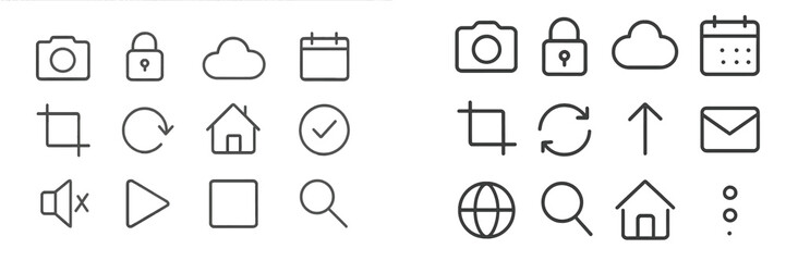 Leinwandbilder - Collection of simple line icons representing various digital applications and functions for user interface design