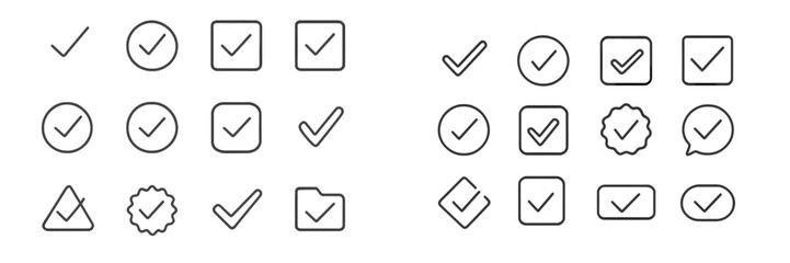 Aufkleber - Collection of check marks and symbols in simple line art style for use in various design projects