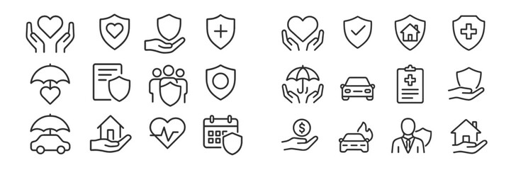 Aufkleber - Hand-drawn icons representing various aspects of health, insurance, and financial protection displayed on a clean white background