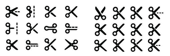 Aufkleber - Different styles of scissors and cutting symbols arranged in various patterns for design and decoration use