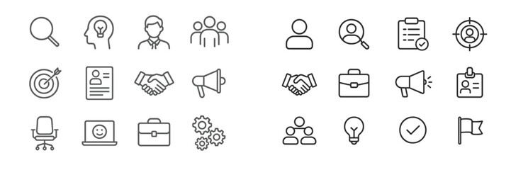 Poster - Collection of minimalistic icons representing business concepts and professional activities in a monochrome design
