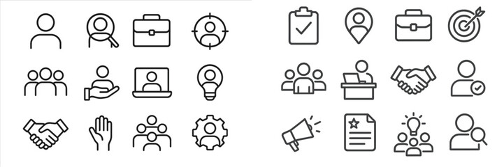 Poster - Icons representing teamwork, communication, and professionalism in a business environment during a training session