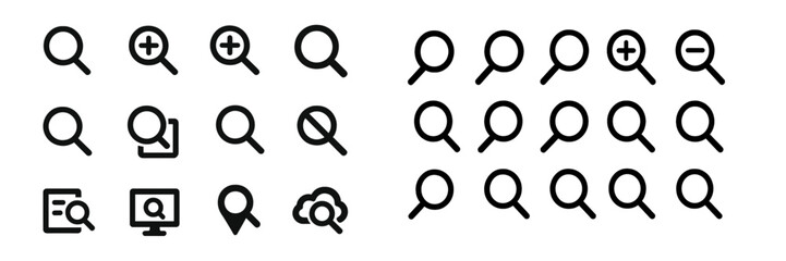 Aufkleber - Collection of various magnifying glass icons representing search concepts in different styles and functions