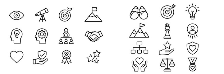 Aufkleber - Collection of various hand-drawn icons representing achievement, vision, and teamwork set against a simple background