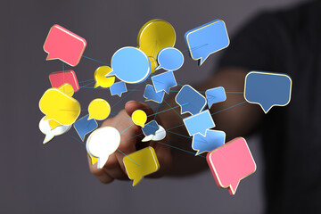 Poster - Abstract image of interconnected speech bubbles, symbolizing global communication and networking.