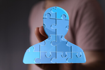 Aufkleber - Abstract puzzle person image. Teamwork, collaboration, unity concept.