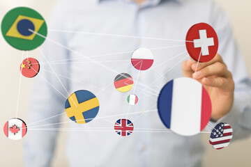 Aufkleber - Image of interconnected flags representing global business, trade, and partnerships.