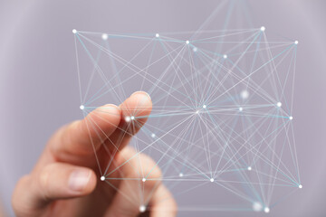 Poster - Abstract image of a finger interacting with a digital network, representing global communication and connectivity.
