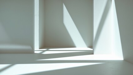 Wall Mural - Abstract architecture shadows and lights in an office room on a white wall from a window, with dark shadows indoors in a house setting, monochrome, black and white.