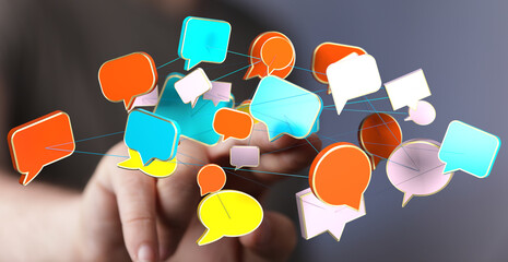 Leinwandbilder - Abstract image of interconnected speech bubbles, symbolizing global communication and networking.
