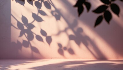Wall Mural - abstract background with shadow textures of a leaf on a concrete wall.