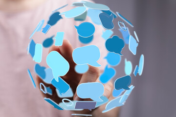 Leinwandbilder - Connecting people through digital communication.  Networking and collaboration visualized.