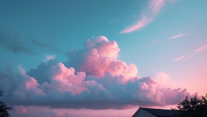 Wall Mural - A peaceful and calming atmosphere is created by a serene and ethereal sky, decorated with gentle, cotton-candy clouds.
