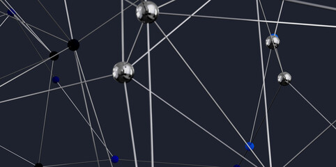 Poster - Stock photo of an abstract network connection.  Silver and blue spheres represent nodes linked by lines.